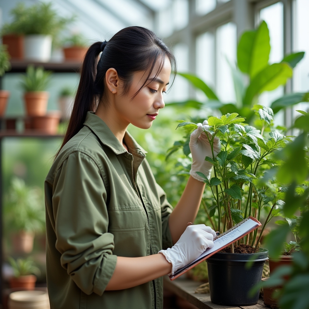 Detalle de hojas de planta siendo inspeccionadas para control de plagas de forma ecológica